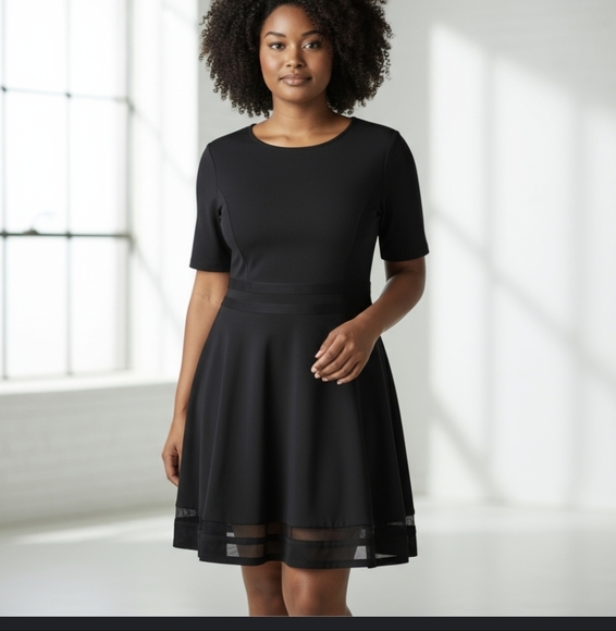 Calvin Klein Black A-Line Classic Corpcore Fit & Flare Knit Dress Sz 14 - Picture 9 of 9